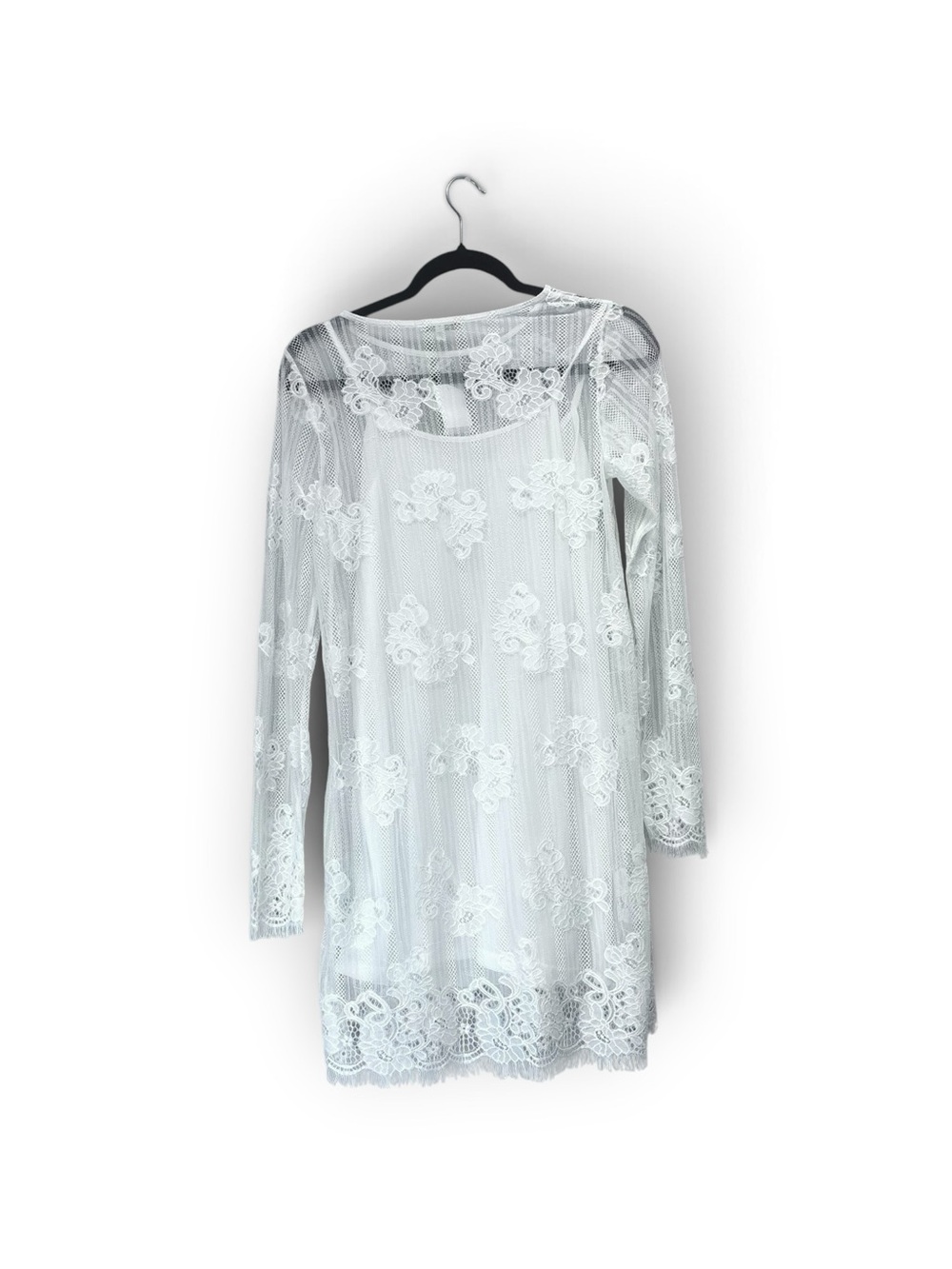 Charlotte Russe White Floral Lace Long Sleeve Dress M NWT